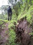 土砂崩れで埋まった水路を掘り起こしている現場